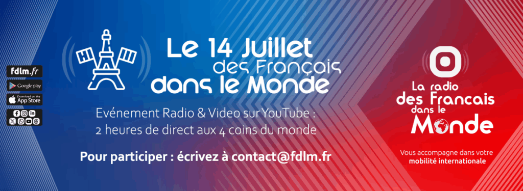 Bastille Day : c'est un temps fort que vivent les Français établis hors de France. C'est l'occasion de réunir les communautés de Français dans leur ville d'expatriation. A cette occasion, Francaisdanslemonde.fr vous propose un live de 2 heures dans 10 grandes villes aux 4 coins du monde. Des correspondants sur place vont vous faire vivre l'événement organisé à l'occasion de cette fête nationale. Ca sera l'occasion de parler de leur vie sur place et de partager leur expérience. En direct sur La radio des Français dans le monde et en streaming sur YouTube : soyez au rendez vous pour ce tour du monde inédit !